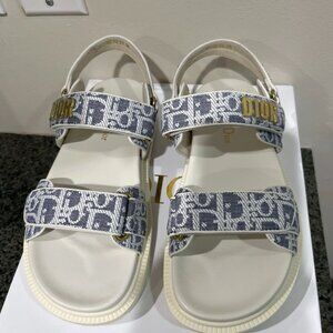 Dior Dioact Sandals Women’s Size 8 EU 38 Oblique Gray Gold Logo New w/ Box